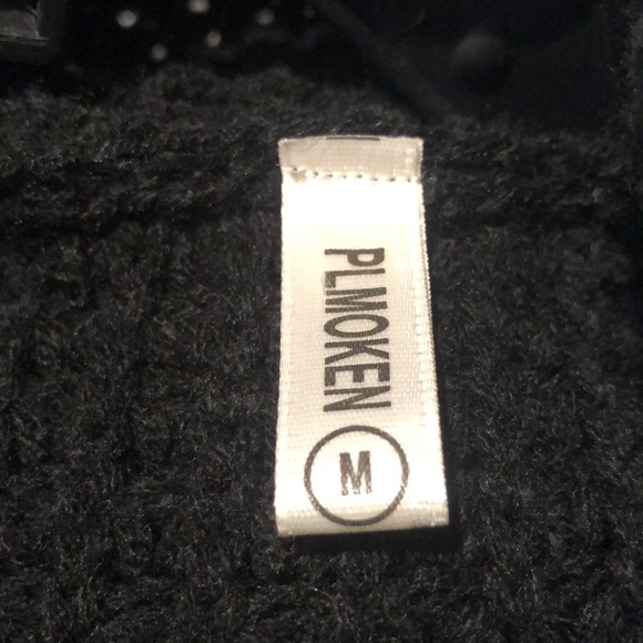 Plmolken black chunky knit asymmetrical wrap collared sweater soft stretchy M/L - Picture 5 of 7